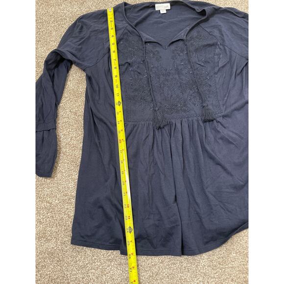 J.Jill Women's Embroidered Boho Western Casual Cotton Modal Blend Top Blue M - Picture 9 of 10